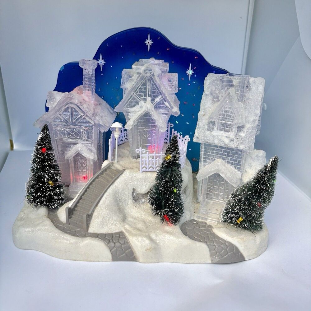 2007 Home Elements LED Light Up Christmas Holiday Snow Covered Village Glitter
